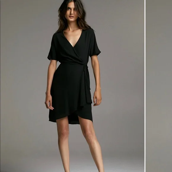 aritzia black wrap dress Ten Aritzia Size L Black Tencel Modal Faux Wrap Long Sleeve Above Knee Dress   Labels Resale Boutique